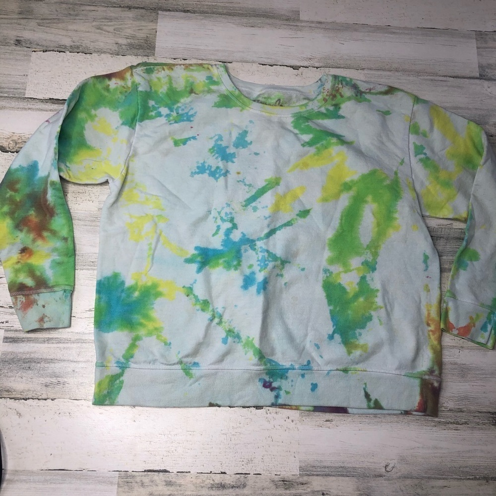 Tie-Dye Crew neck sweatshirt blue green size XL Y2K festival cozy